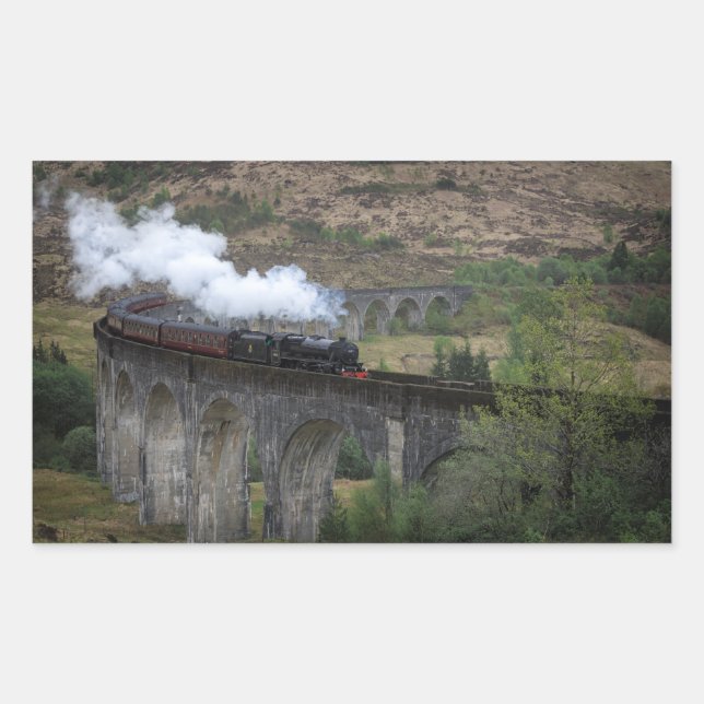 Old steam train on Glenfinnan Viaduct Rectangular Sticker (Front)