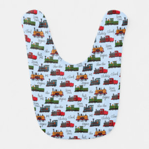 Old Steam Trains Clickety Clack Choo Puff Baby Bib