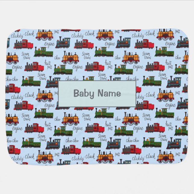 Old Steam Trains Clickety Clack Choo Puff    Baby Blanket (Horizontal)