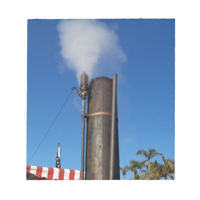 old steam whistle with a white plume of steam notepad (Front)