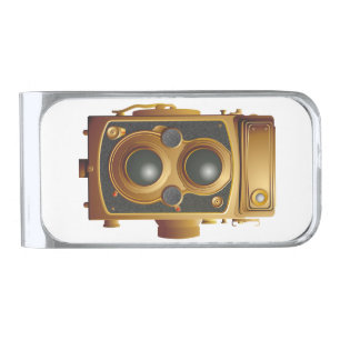 Old Steampunk Camera Silver Finish Money Clip
