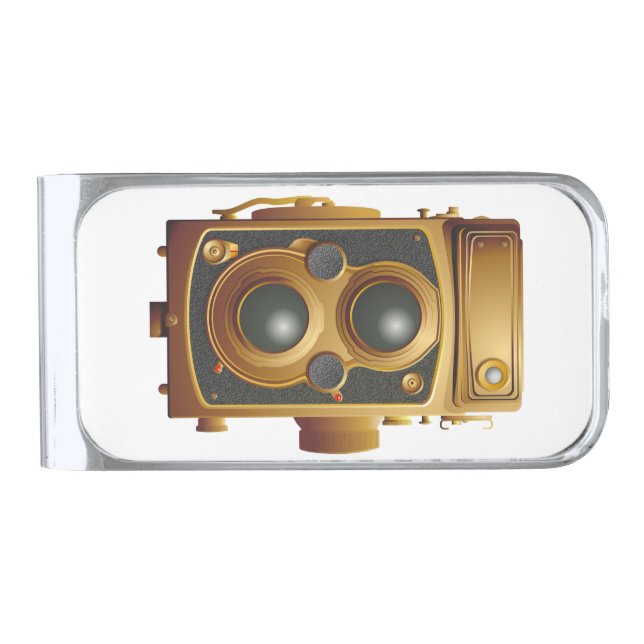 Old Steampunk Camera Silver Finish Money Clip (Front)