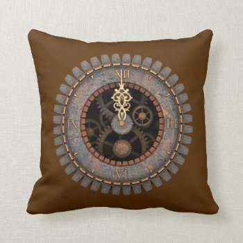 Old Steampunk Clock #1c Throw Pillow by poppycock_cheapskate at Zazzle
