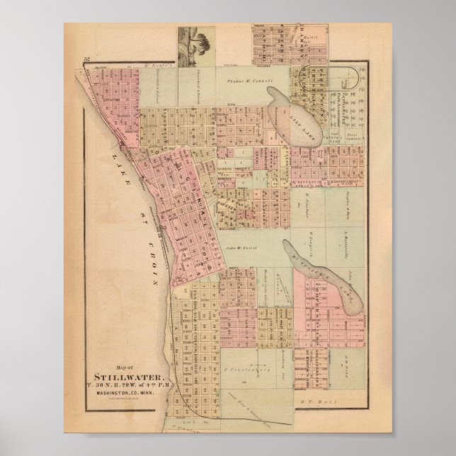Old Stillwater MN Map (1874)  Poster (Front)