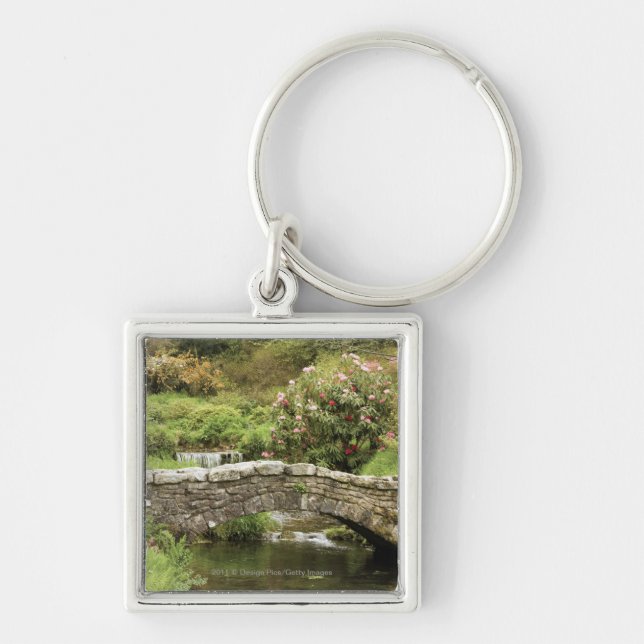Old Stone Bridge Across A Stream In Dartmoor Park Keychain (Front)