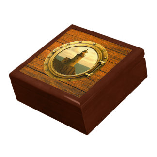 Old Stone Lighthouse Wood Grain Jewelry Box