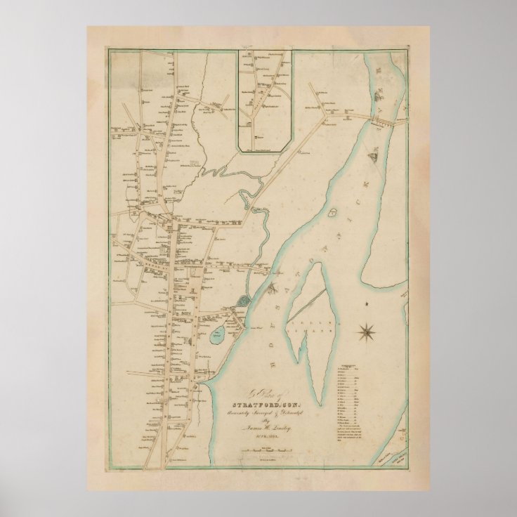 Old Stratford CT Map (1824) Poster Zazzle