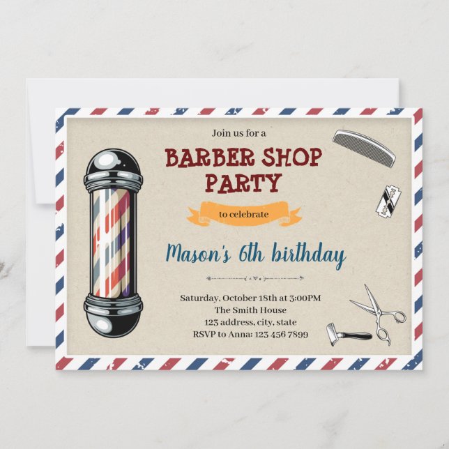Old style barbershop birthday theme Invitation (Front)