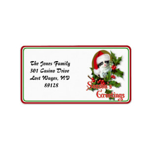 Old Style Christmas Kitten Season's Greetings Label