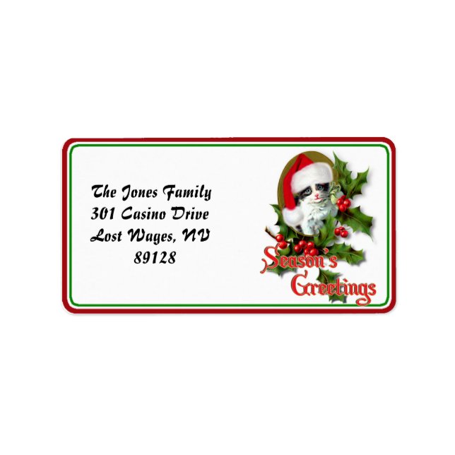 Old Style Christmas Kitten Season's Greetings Label (Front)