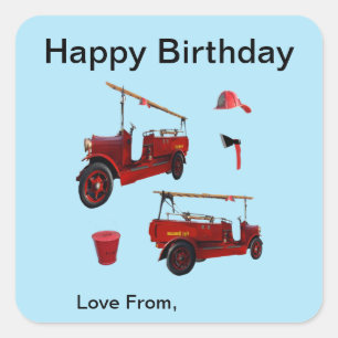 Old Style Fire Fighting Trucks And Ax, Square Sticker