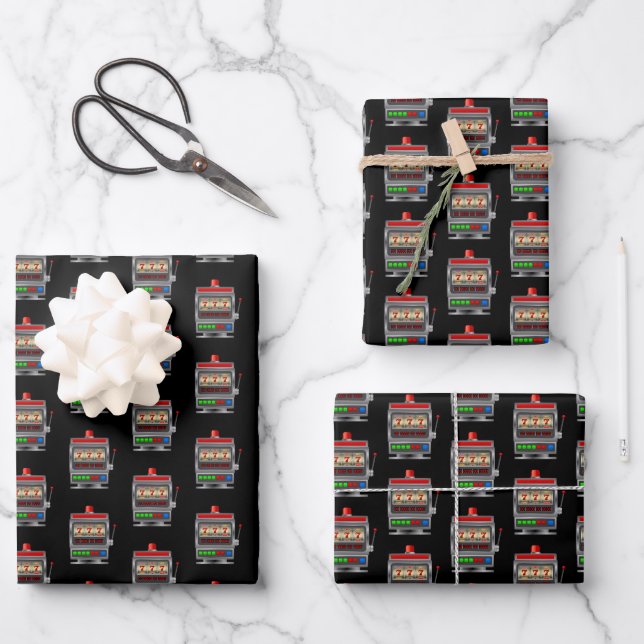 Old Style One Armed Bandit Slot Machine Gambling Wrapping Paper Sheets (Front)