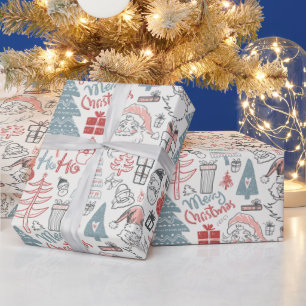 Old Style Scribbled Santa Christmas Wrapping Paper