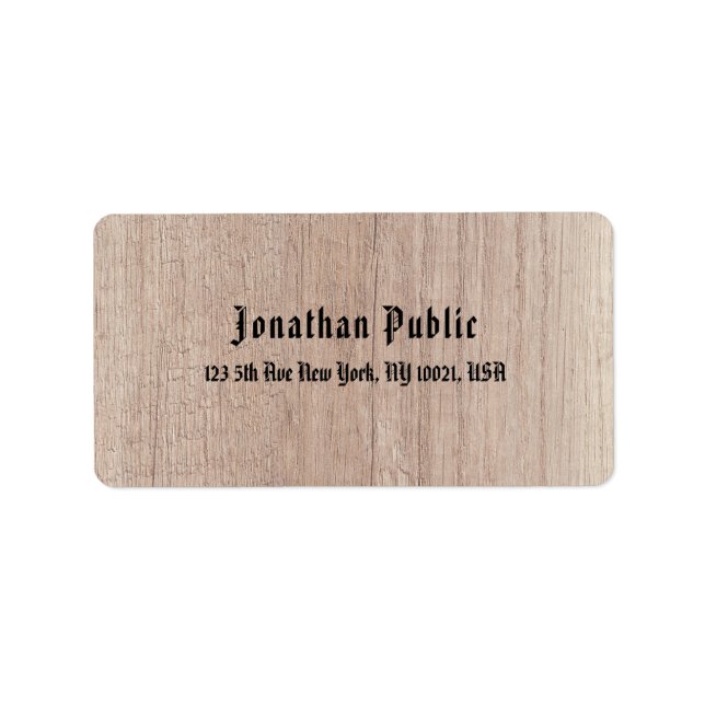 Old Style Text Brown Wood Board Look Script Label (Front)