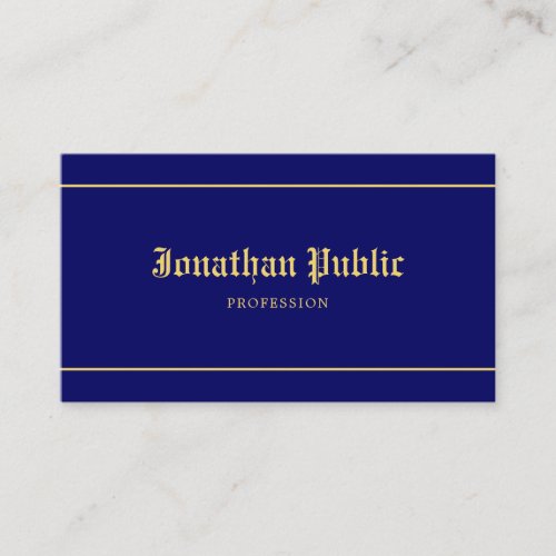 Old Style Text Elegant Navy Blue Gold Template Business Card