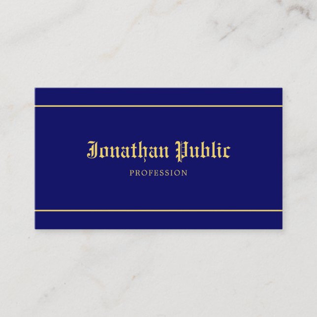 Old Style Text Elegant Navy Blue Gold Template Business Card (Front)