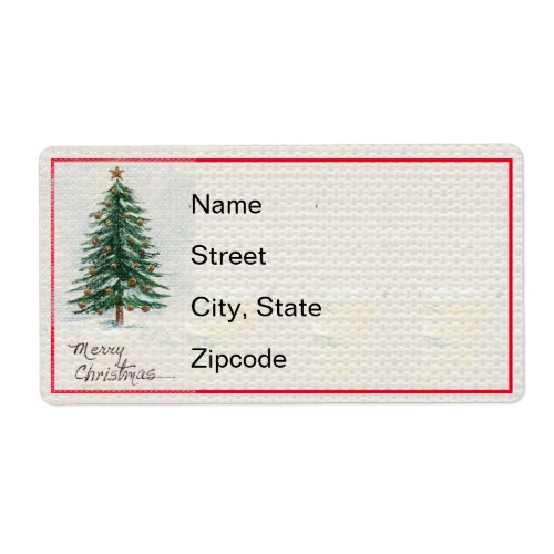 Old Style Watercolor Christmas Tree in Snow   Label