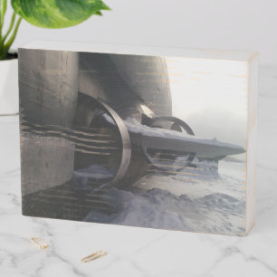 Old submarine in the snow wooden box sign