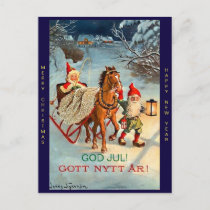 Old Swedish Tomte Elf Merry Christmas & New Year Holiday Postcard