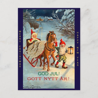 Old Swedish Tomte Elf Merry Christmas & New Year Holiday Postcard