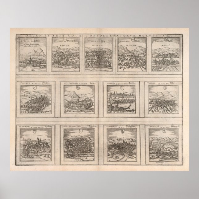 Old Switzerland Cities Map (1575) Poster (Front)