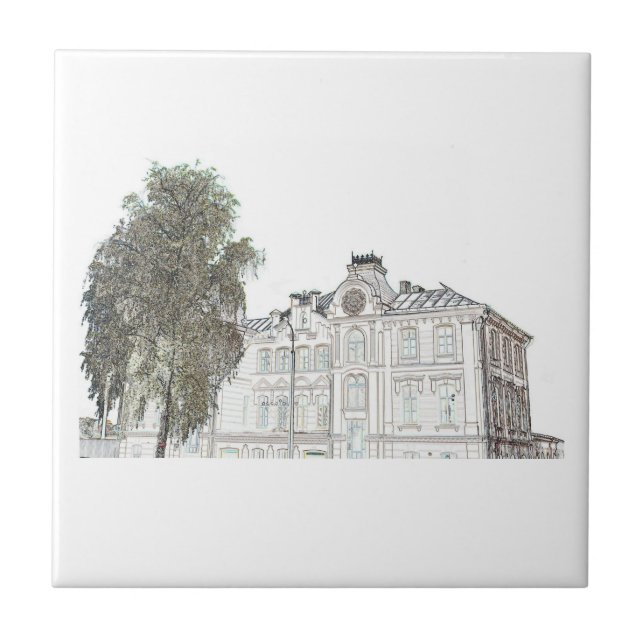 Old Synagogue Architecture Sketch Ceramic Tile (Front)