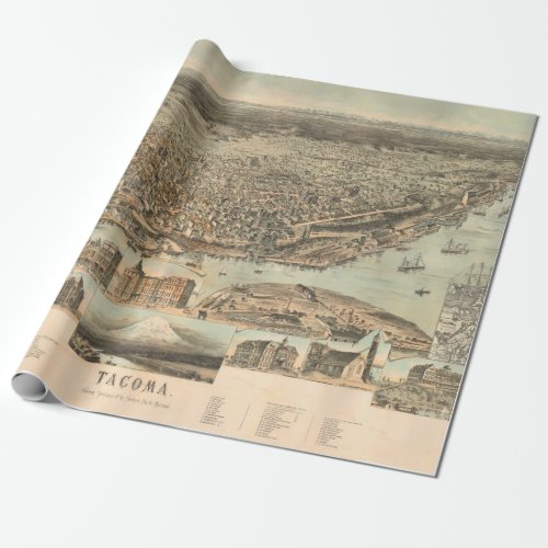 Old Tacoma WA Map 1890 Vintage City of Destiny  Wrapping Paper