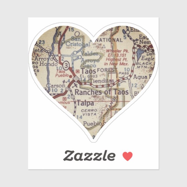 Old Taos New Mexico Map Sticker (Sheet)