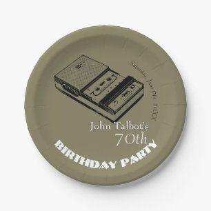 Old Tape Recorder 70th birthday Party Paper Plate