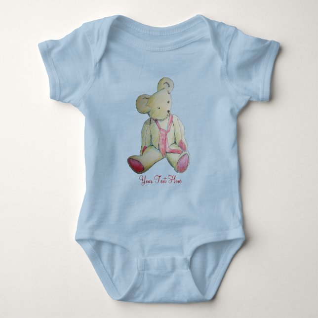 old teddy bear red bow children's design baby bodysuit (Front)