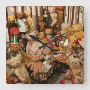 Old Teddy Bears Collection Square Wall Clock