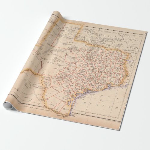 Old Texas Map 1857 Vintage TX Lone Star State  Wrapping Paper