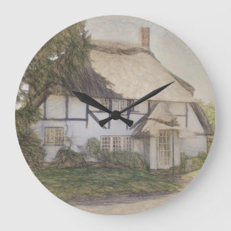 Old Thatched Cottage Large Clock