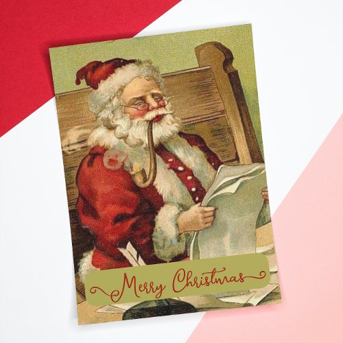 Old Themed Santa Pipe Christmas Season Holiday Postcard