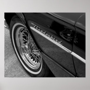 Old Thunderbird Car Black and White Poster