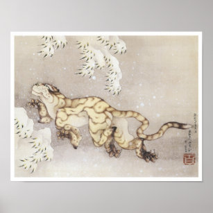 Old Tiger in the Snow, Hokusai, 1849 Poster
