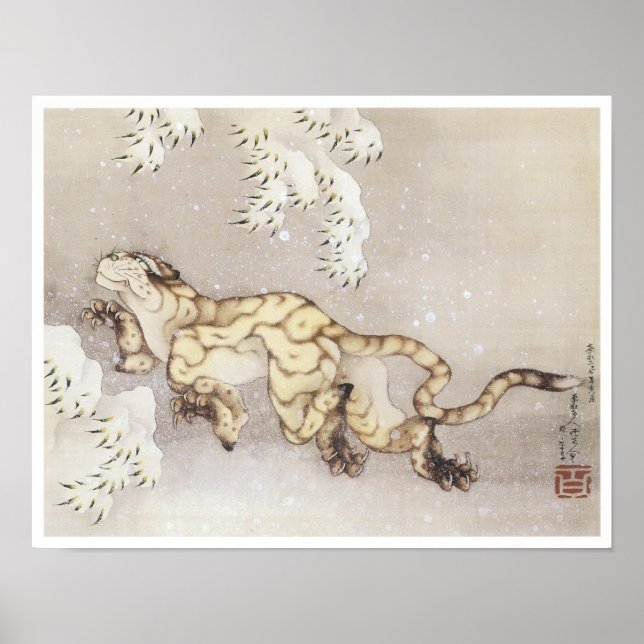 Old Tiger in the Snow, Hokusai, 1849 Poster (Front)