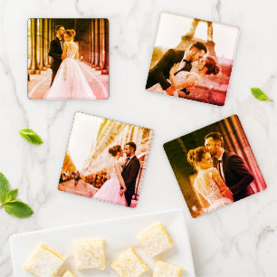 Old Time 4 Photo Template Personalized Coaster Set