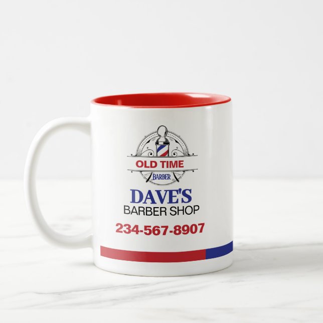 Old Time Barber Shop Two-Tone Coffee Mug (Left)