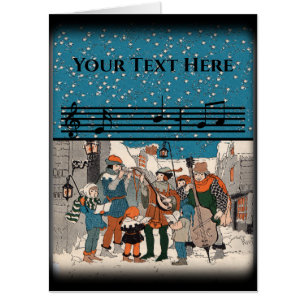 Old Time Christmas Carolers With Musicians Stars Card