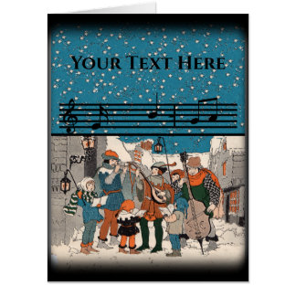 Old Time Christmas Carolers With Musicians Stars Card