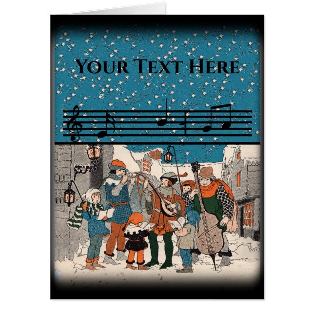 Old Time Christmas Carolers With Musicians Stars Card (Front)