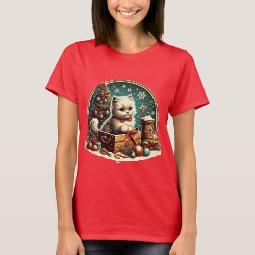 Old Time Christmas Cat  T_Shirt