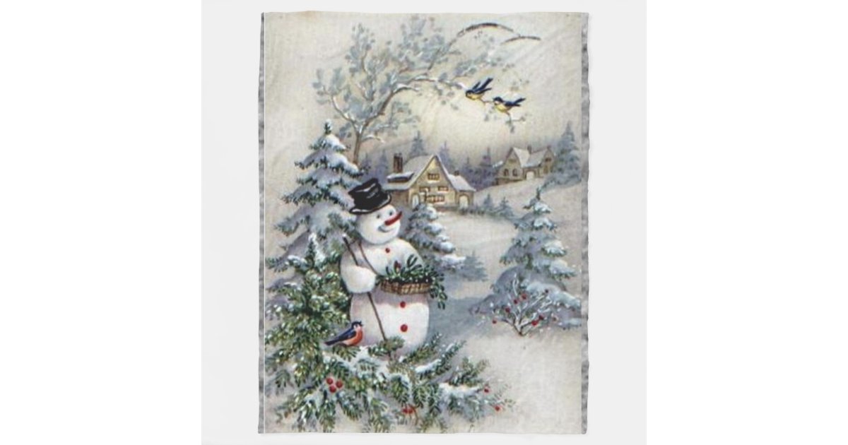Old Time Christmas Scene Fleece Blanket Zazzle Com
