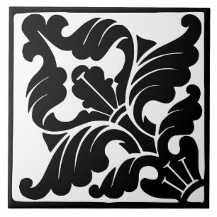 Old Time Classic: Black and White Flourish Ceramic Tile