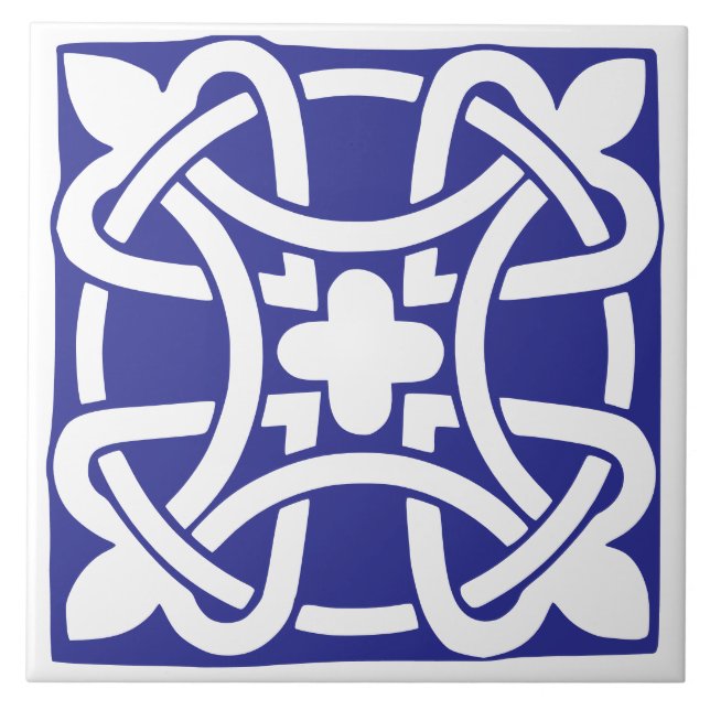 Old Time Classic Blue and White Traditional Ceramic Tile (Front)