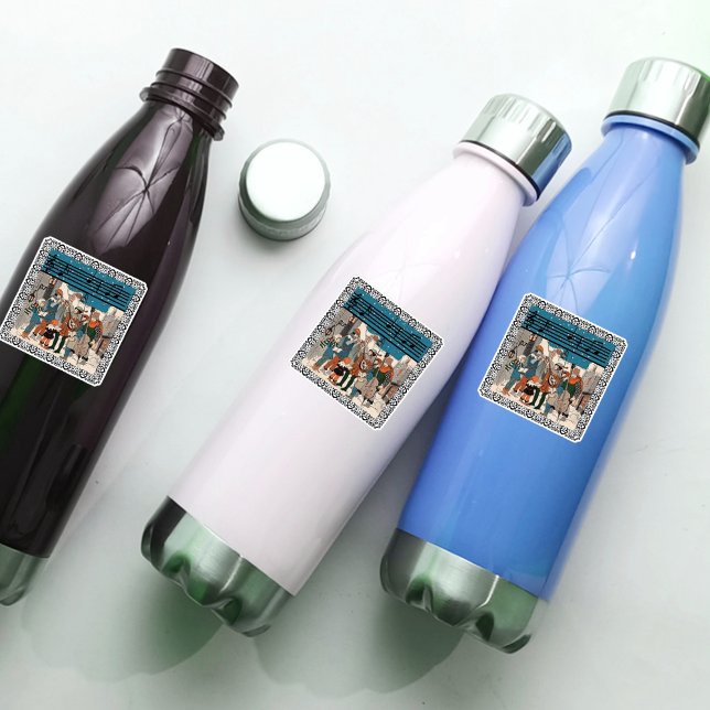 Old Time Group Carolers Musicians Street Corner  Sticker (Group vintage Christmas Carolers on street corner vinyl sticker.)