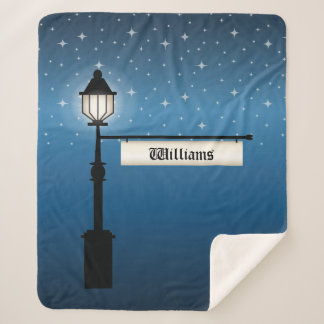 Old Time Lamp Post At Night &amp; Sign For Family Name Sherpa Blanket