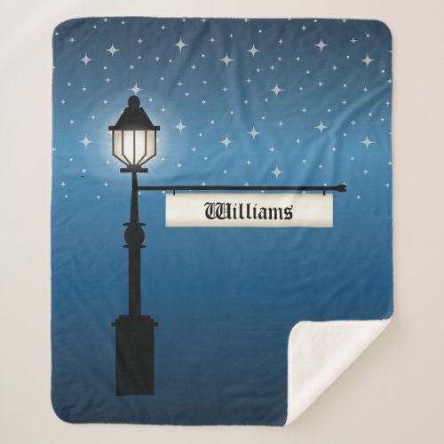 Old Time Lamp Post At Night  Sign For Family Name Sherpa Blanket