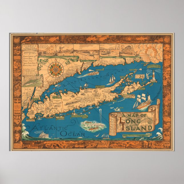 Old Time Long Island Map Poster (Front)